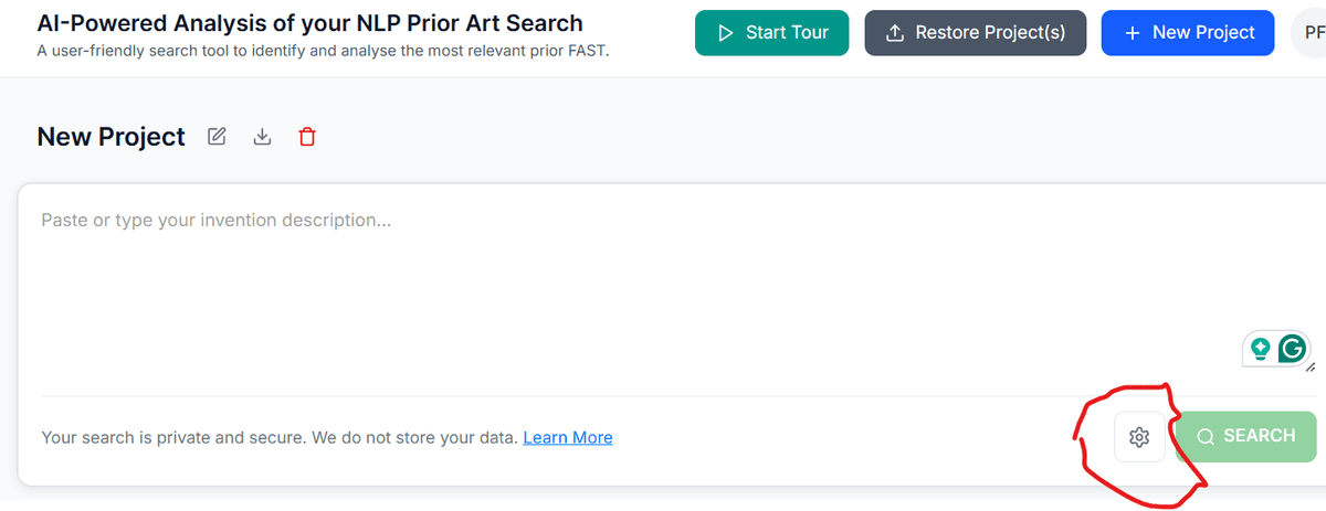 Search Real Fast AI settings and toggle controls